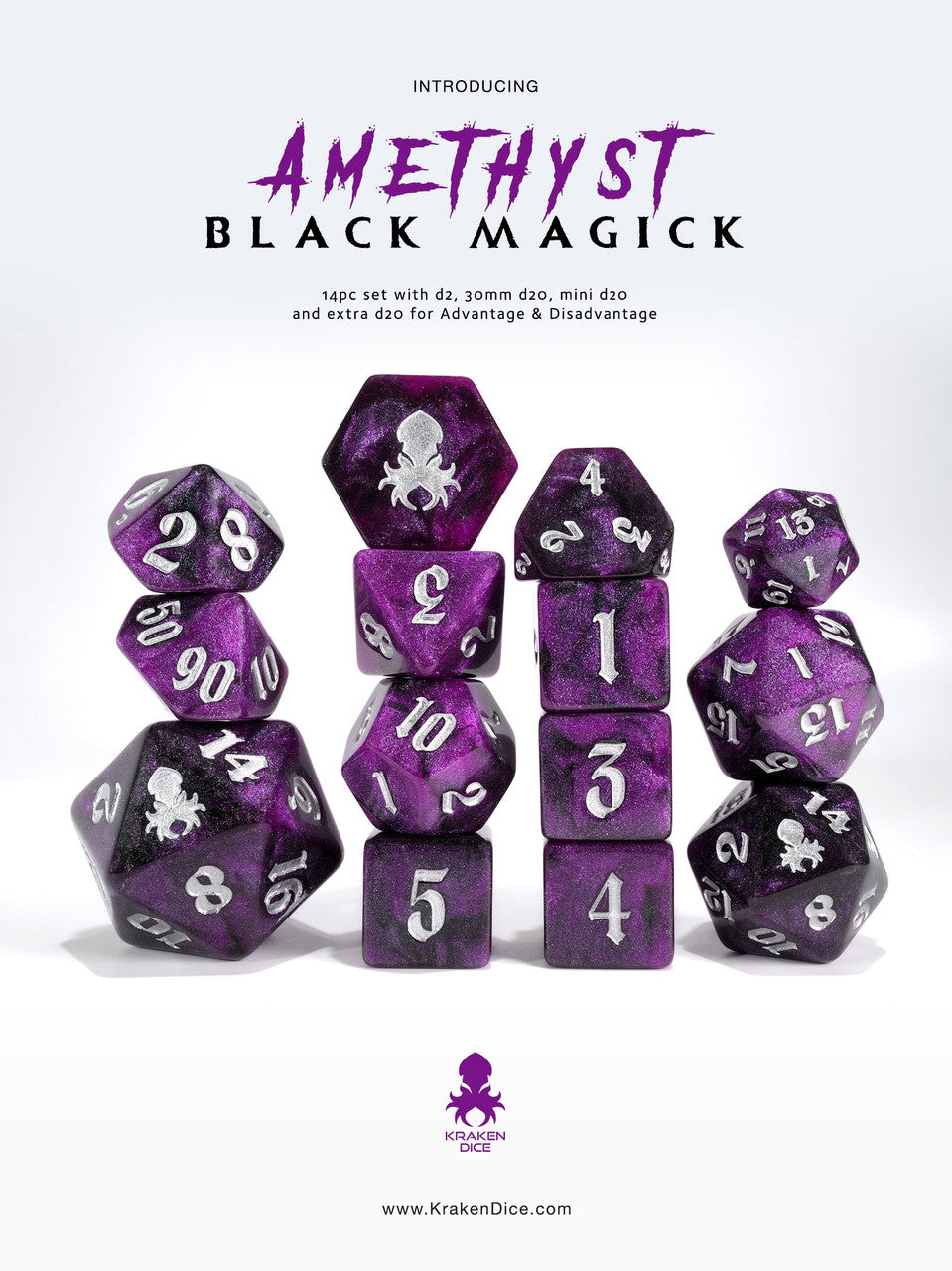 Black Magick: Amethyst Resurrection 14pc TTRPG Dice Set